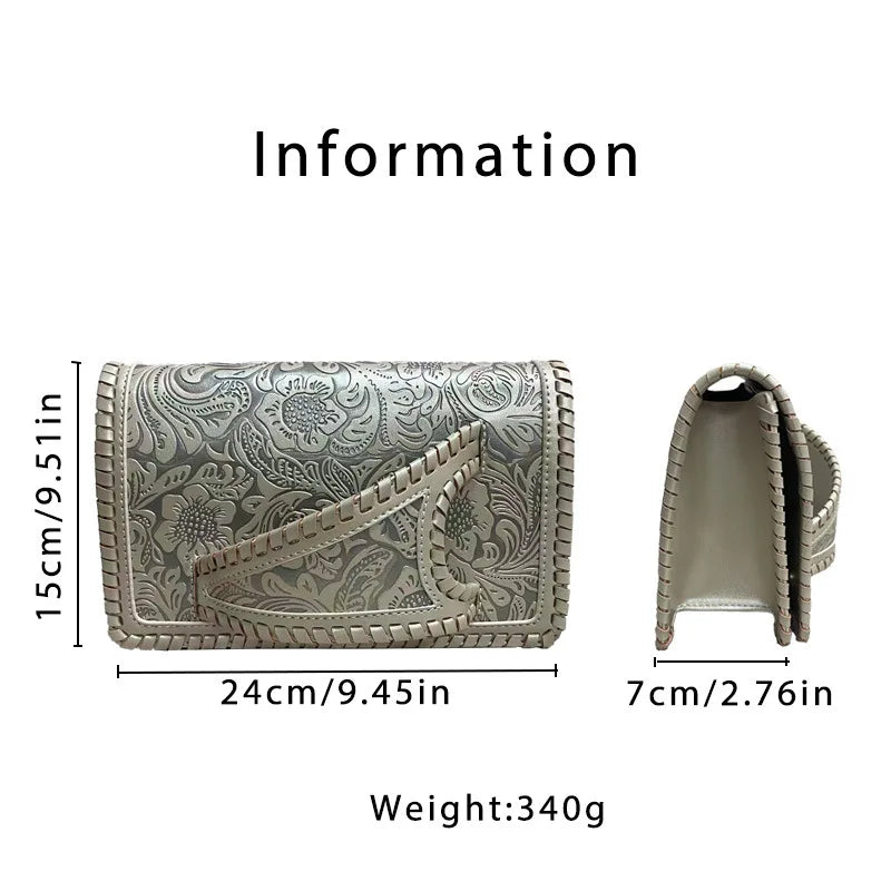 Sac à main femme rétro cuir PU doux – Petit sac de luxe avec imprimé argent élégant banlieue collection