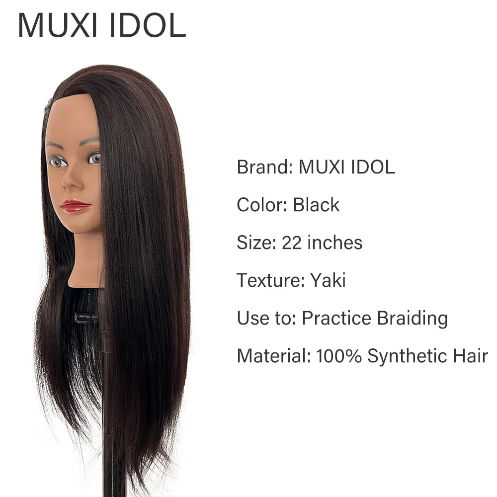 Tête coiffure 22 pouces, cheveux synthétiques, pratique pour tresses cornrows