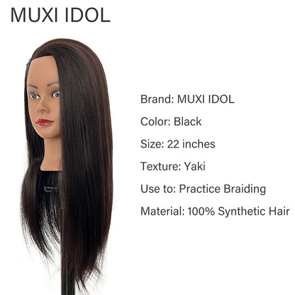 Tête coiffure 22 pouces, cheveux synthétiques, pratique pour tresses cornrows