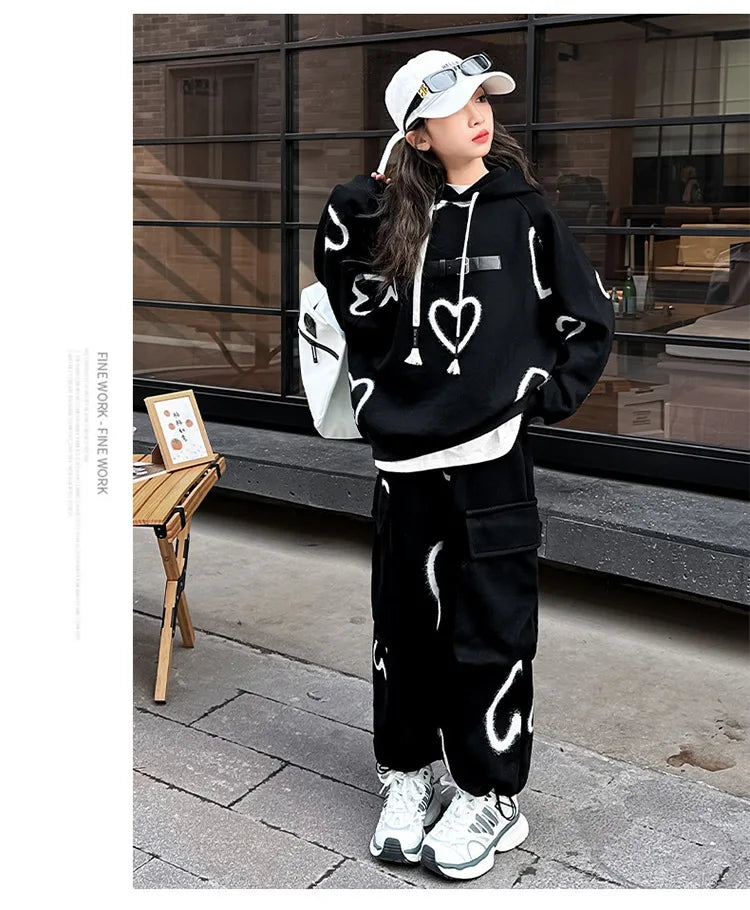 Ensemble survêtement fille 5-12 ans, sweat à capuche et pantalon, automne-hiver .