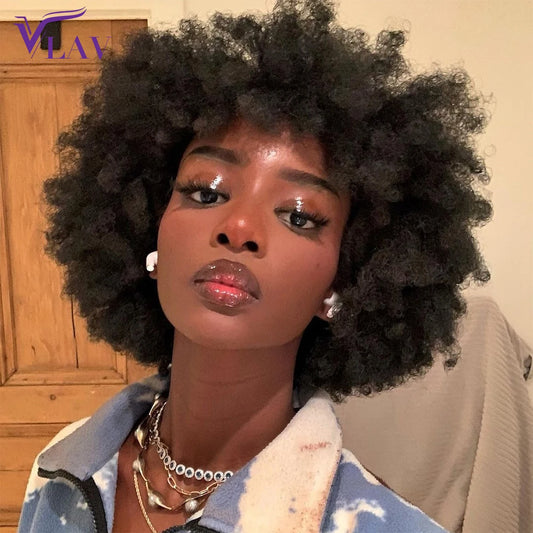 Perruque Cheveux Humains Afro Bouclée, HD, Sans Colle, Haute Densité .