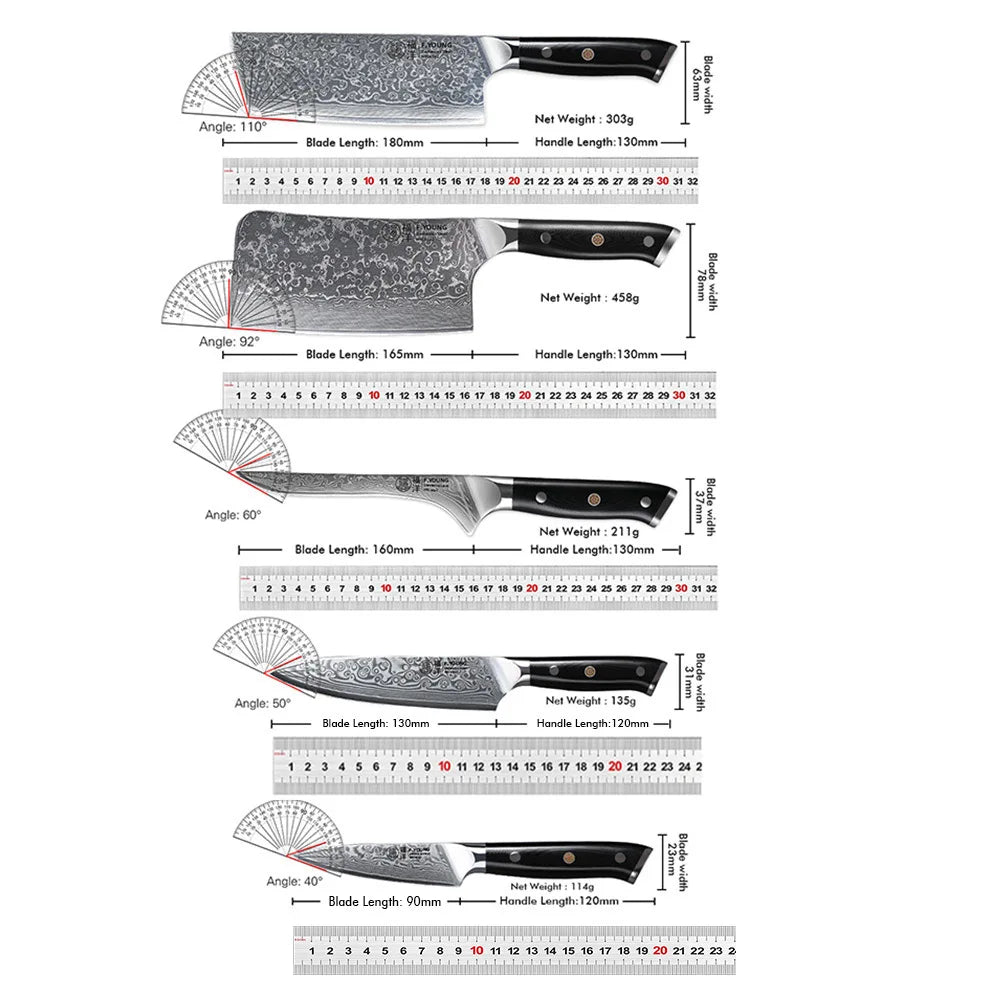 Couteau de cuisine professionnel F.YOUNG – acier Damas, chef japonais & sashimi