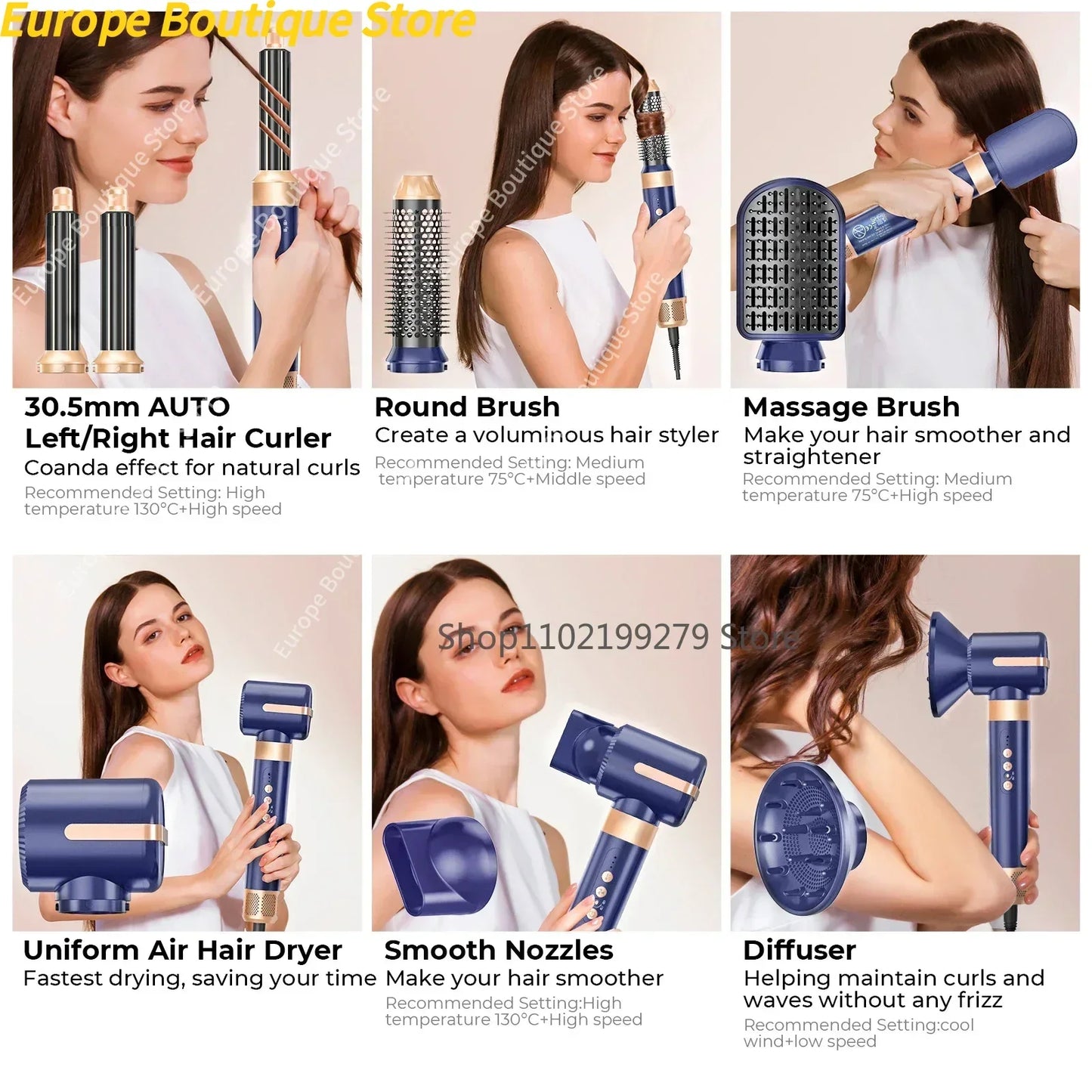 Sèche-cheveux 7 en 1 brosse ionique haute vitesse