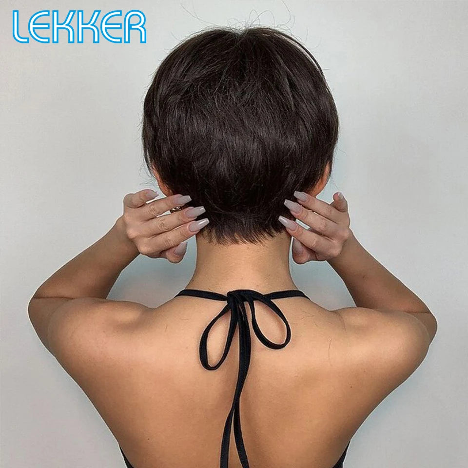 Perruque courte brune lutin Bob droite, 100% cheveux humains brésiliens Remy, avec frange .