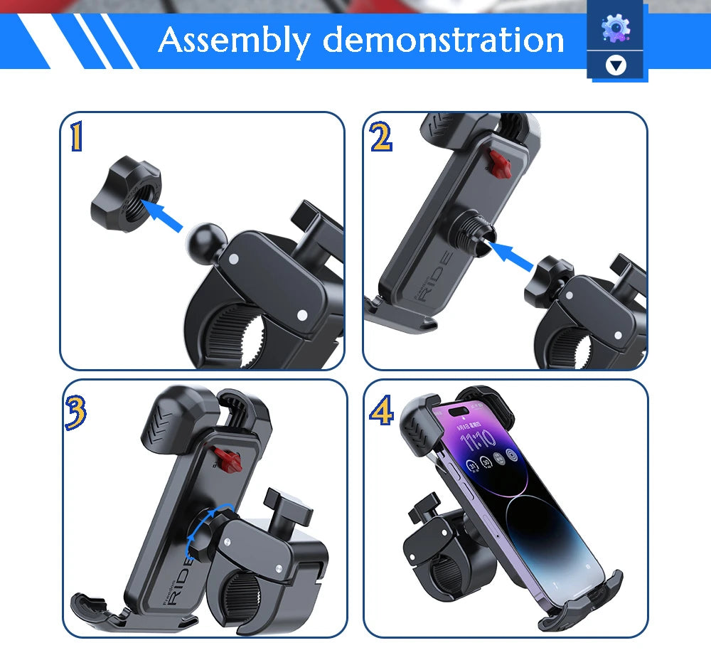 Support de téléphone universel pour moto, vélo et scooter – fixation guidon rapide, 4.7‑7"