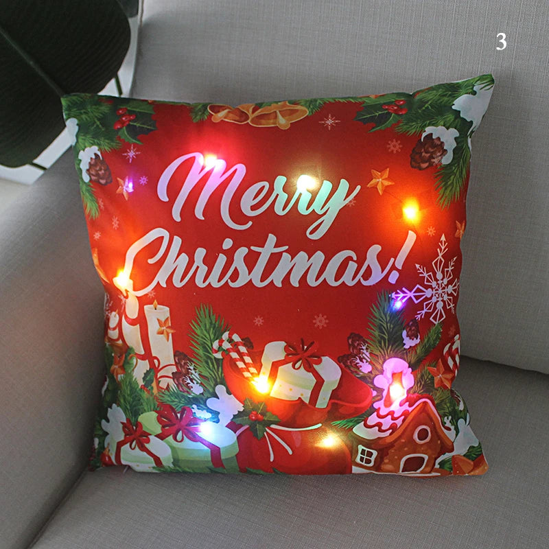 Housse coussin Noël LED Père Noël﻿– lumineux, déco maison, nouvel an