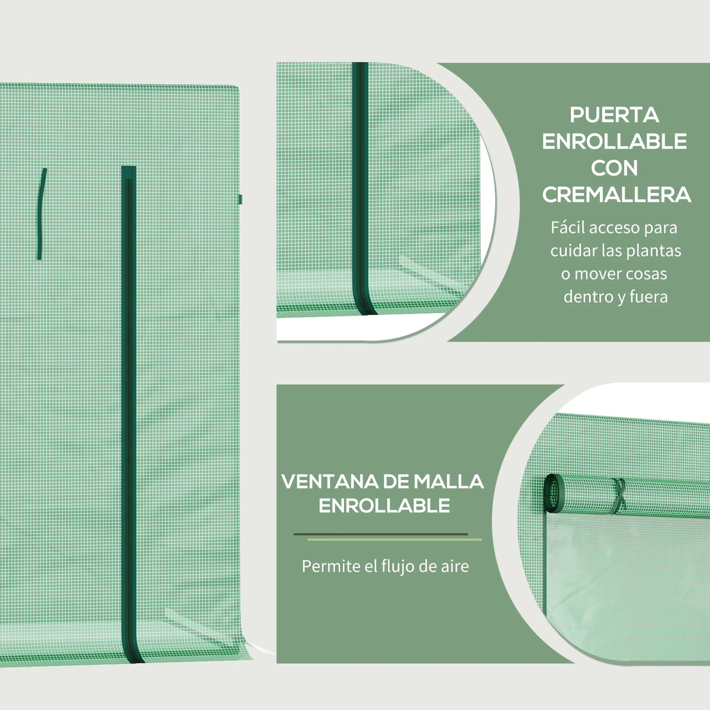 Serre Outsunny compacte150 cm avec fenêtres zippées et bâche anti-UV, structure acier pour tomates