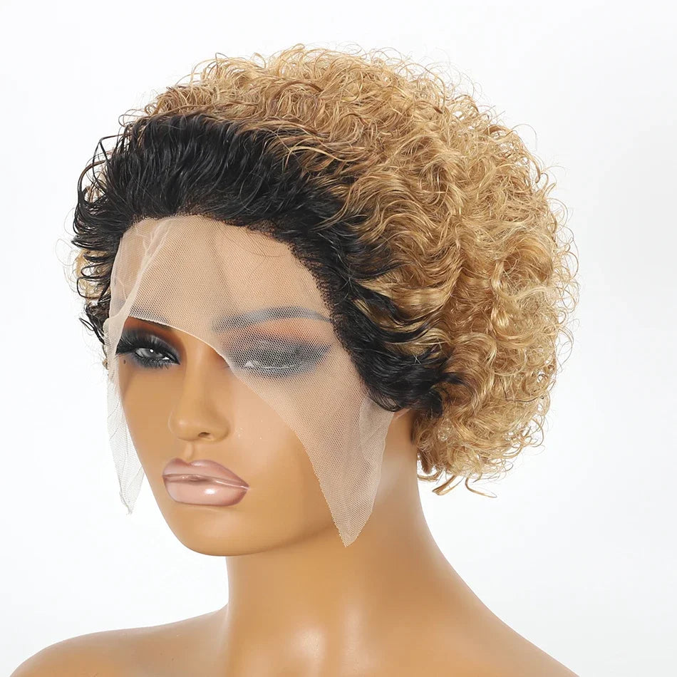 Perruque Femme 100% Cheveux Humains Indiens – Bouclés à l’Eau, Lace Front HD Transparente, Style Pixie Court, Couleur Naturelle Haute Qualité
