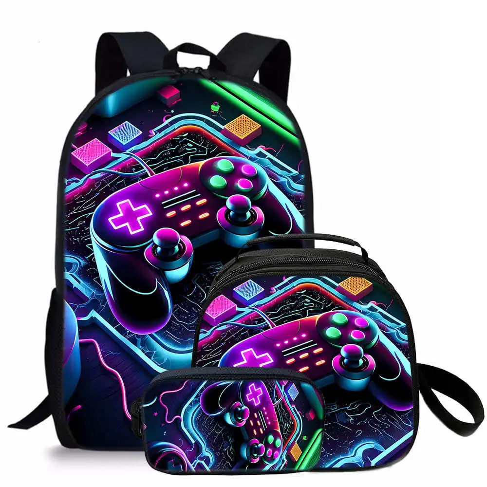 sac d’école, sac déjeuner, trousse pour étudiant Tapis de jeu 3D tendance, 3 pièces .