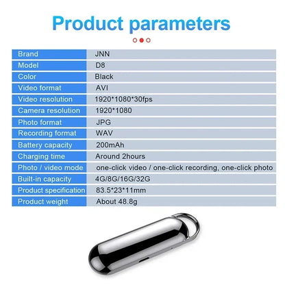 Mini Caméra Vidéo Portable 1080P, Dictaphone avec Micro SD .