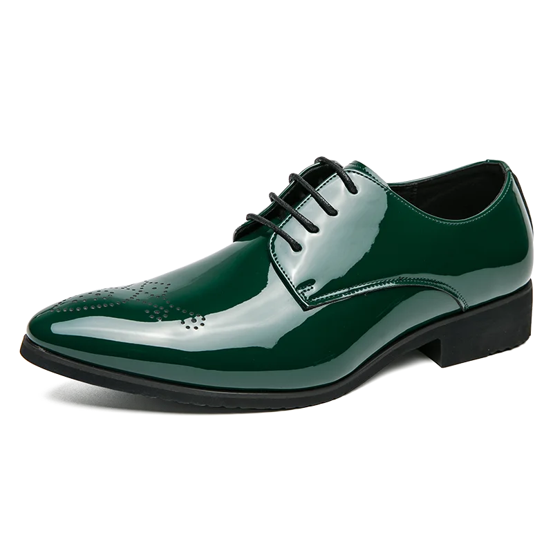 Chaussures Oxfords homme vert verni – Pointues, miroir, luxe, formelles, haute qualité .