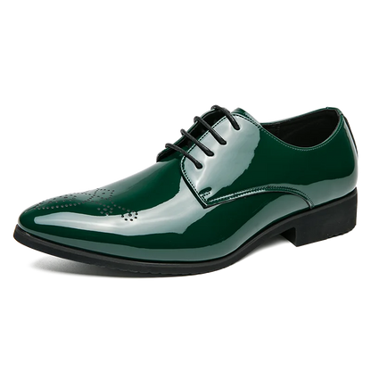 Chaussures Oxfords homme vert verni – Pointues, miroir, luxe, formelles, haute qualité .
