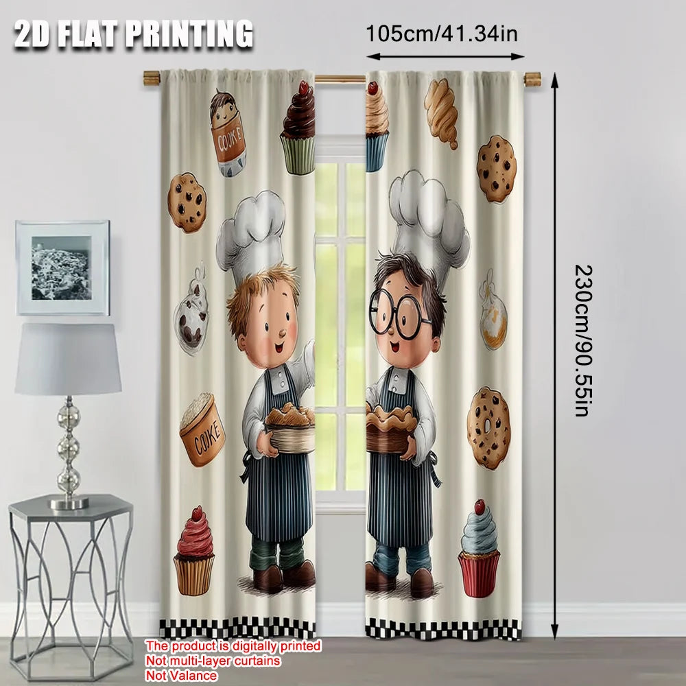 Lot de 2 rideaux polyester imprimé 2D, sans électricité, polyvalents