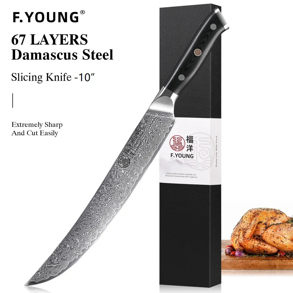 Couteau de cuisine professionnel F.YOUNG – acier Damas, chef japonais & sashimi