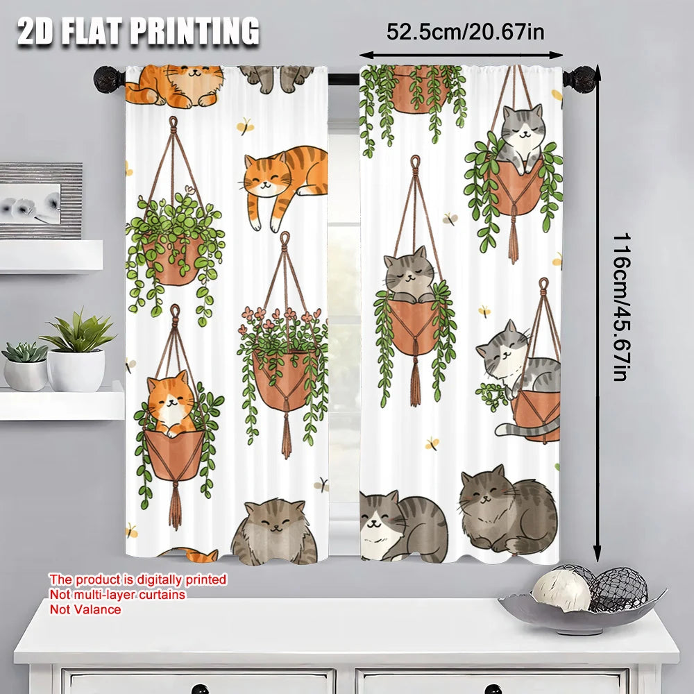 Lot 2 rideaux de scène 2D polyester, sans électricité, décor chat suspendu