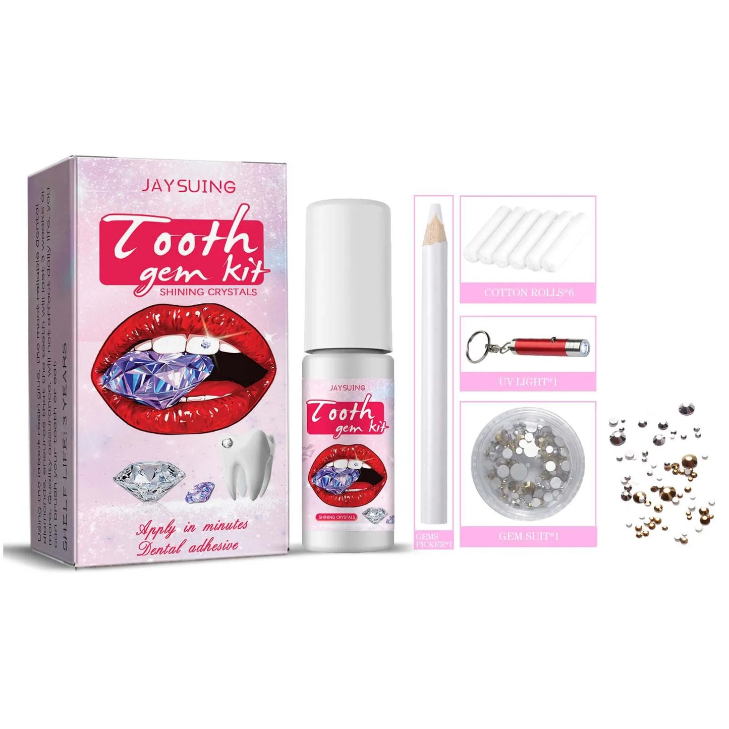 Kit gemme dentaire IMADIY, diamant blanc, facile à poser et enlever.