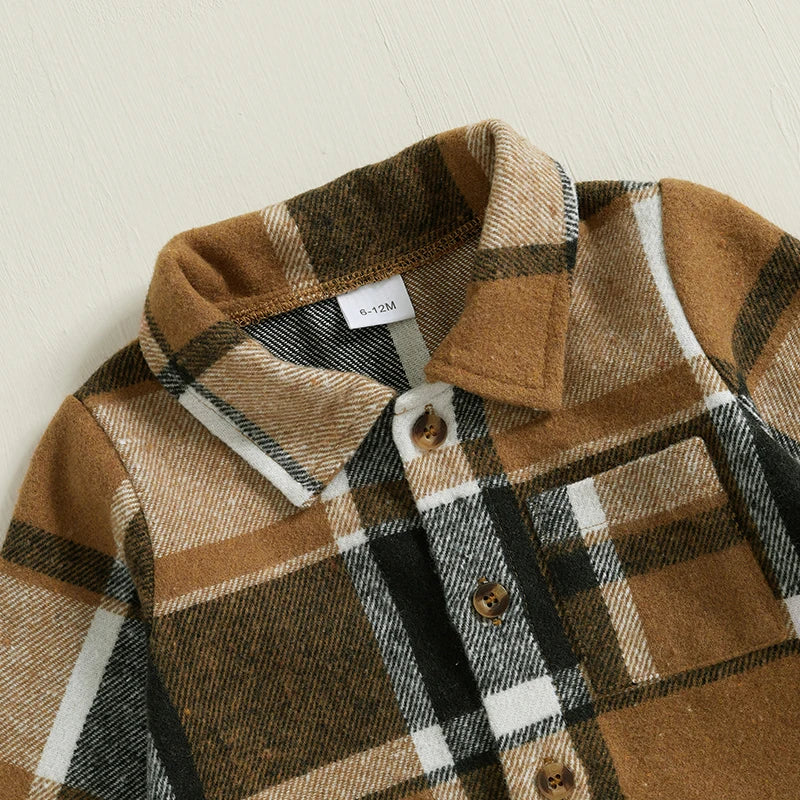 Ensemble automne bébé garçon 1-5 ans, chemise à carreaux et pantalon
