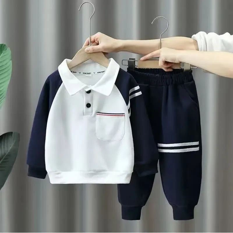 Boys' Outfits - 2-Piece Korean Sweater + Pants Set, Academic Look