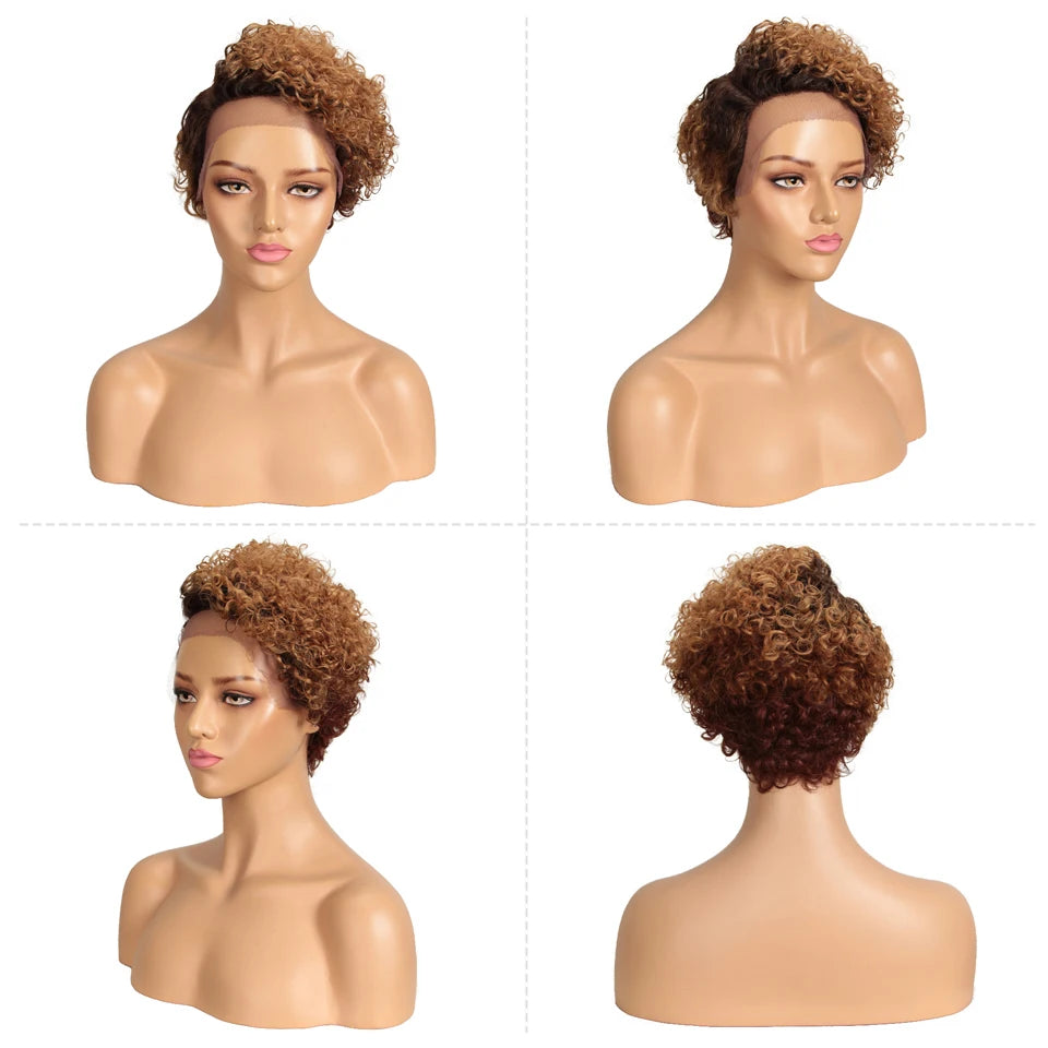 Perruque Bob Lace Front 100% Naturelle, Cheveux Crépus Bouclés, Pixie Court, Sans Colle, 13x1 .