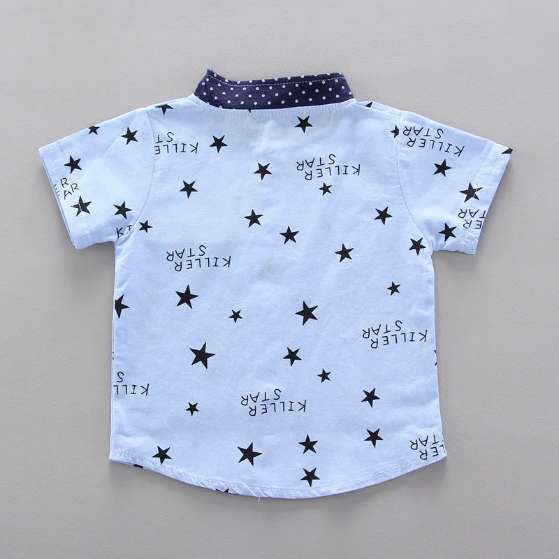 Costume d’été bébé garçon 2 pièces chemise et short, tenue décontractée et mode.