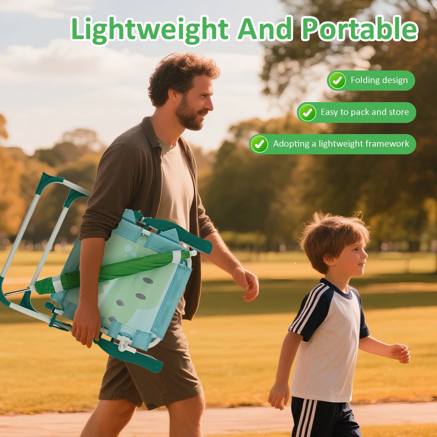 Chaise de plage pliante enfant avec parasol – légère, résistante au vent, idéale pique-nique & camping.