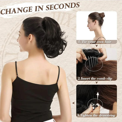 Queue de cheval synthétique OLA bouclée courte à pince noire .