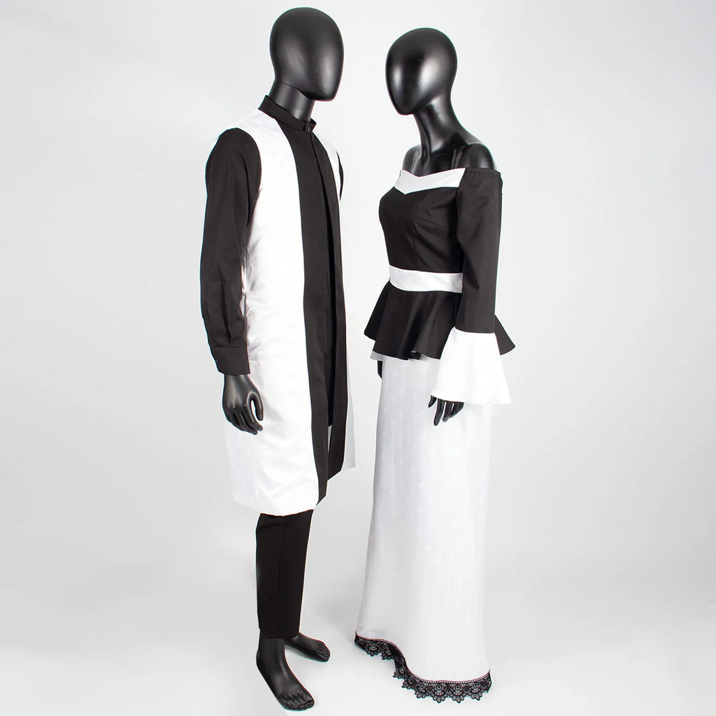 Vêtements couple africain – Robe femme maxi et jupe sirène, haut homme assorti, tenue mariage ET fête , 3 pièces
