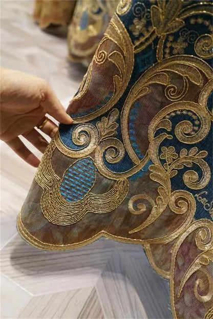 Rideau Brodé Luxe – Chenille, Style Européen, Avec Cantonnière .