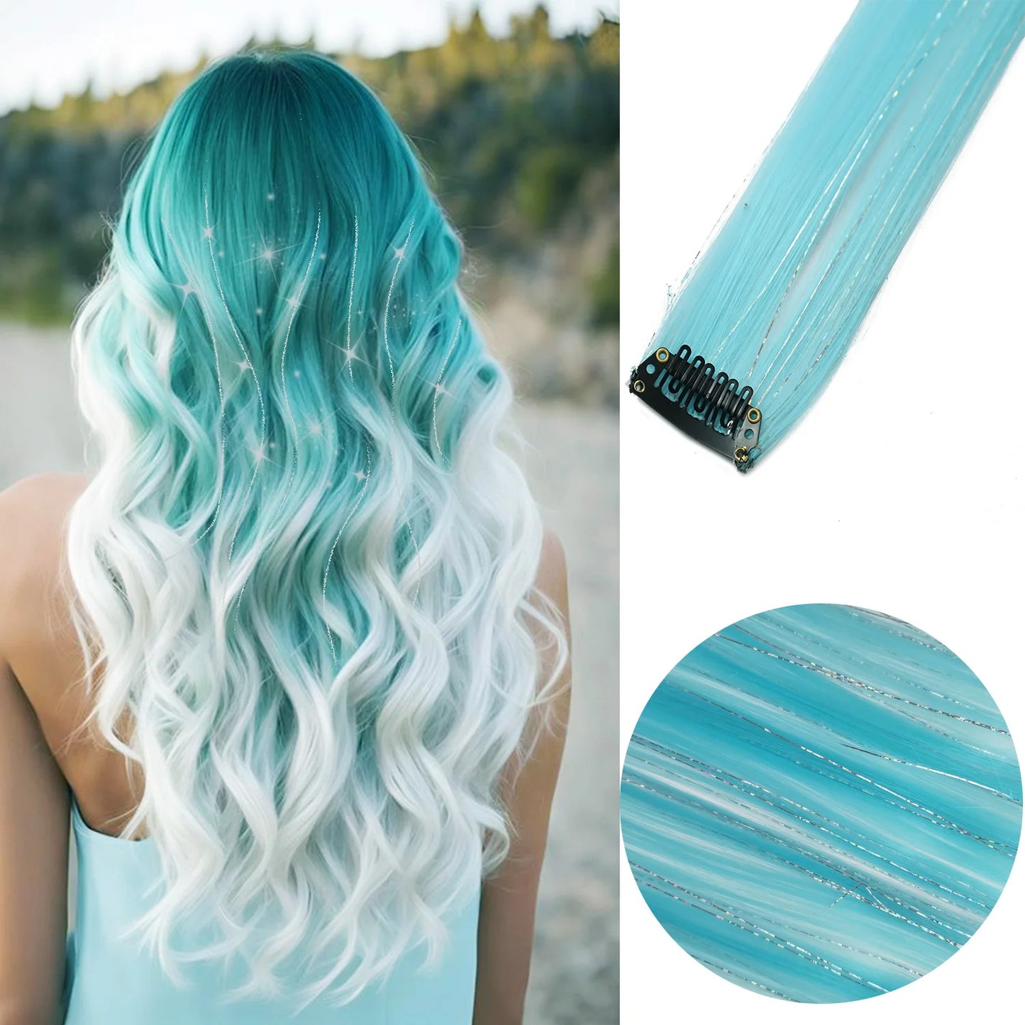 Extensions capillaires synthétiques à reflets colorés pour filles, postiches lisses multicolores de 22 pouces, 6 pièces/paquet