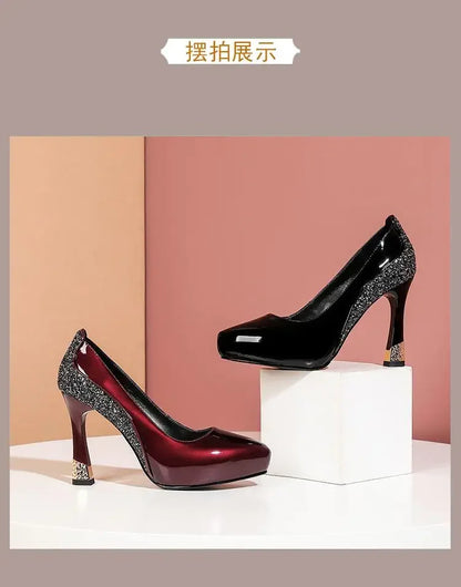 Escarpins plateforme femme cuir, talon épais, bout pointu, marron, mode .