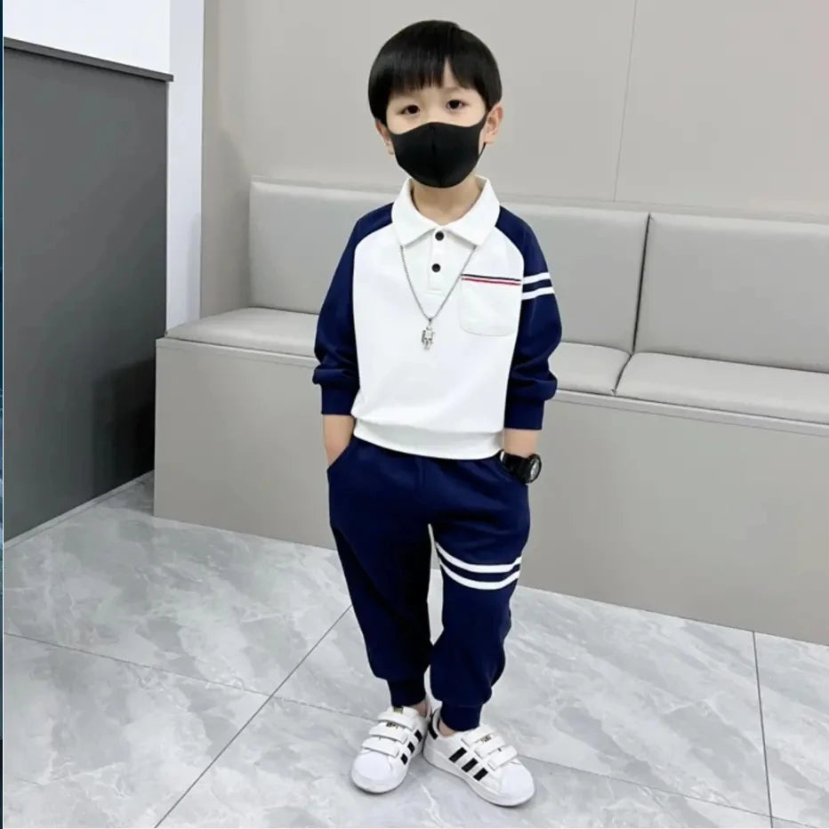 Boys' Outfits - 2-Piece Korean Sweater + Pants Set, Academic Look