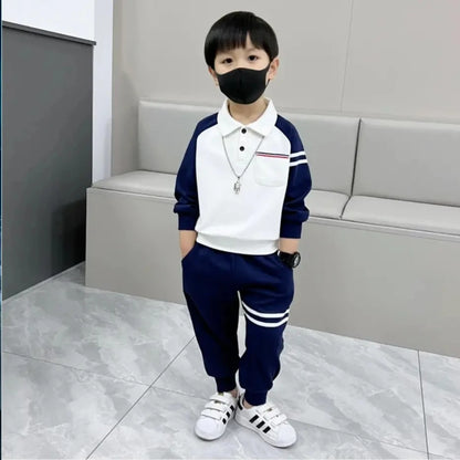 Boys' Outfits - 2-Piece Korean Sweater + Pants Set, Academic Look