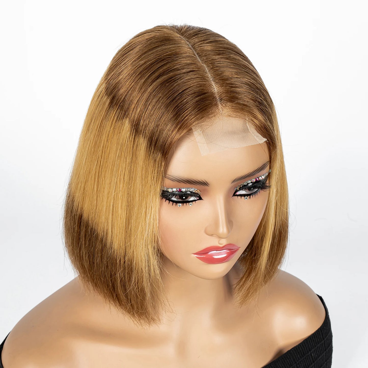 Perruque Bob courte droite colorée – cheveux humains 100%, dentelle 2x6 transparente, densité 250%