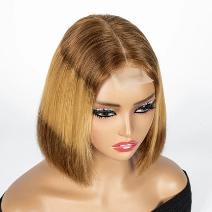 Perruque Bob courte droite colorée – cheveux humains 100%, dentelle 2x6 transparente, densité 250%