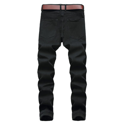 Jean Homme Destroy Droit, Pantalon Denim Blanc Grande Taille 28-42, Marque Mode .