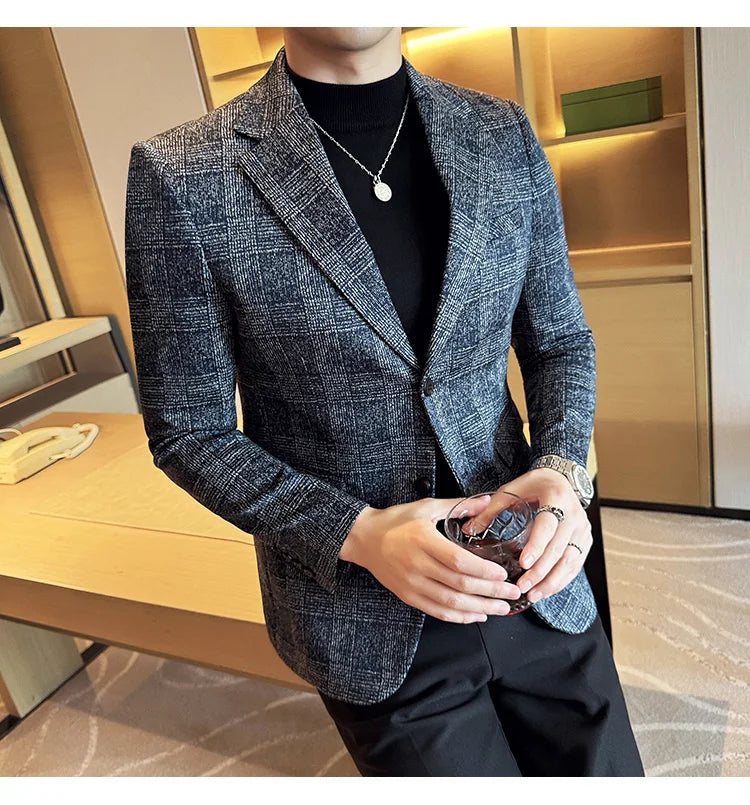 Blazer homme luxe à carreaux, Slim Fit, style britannique – Mariage & affaires .