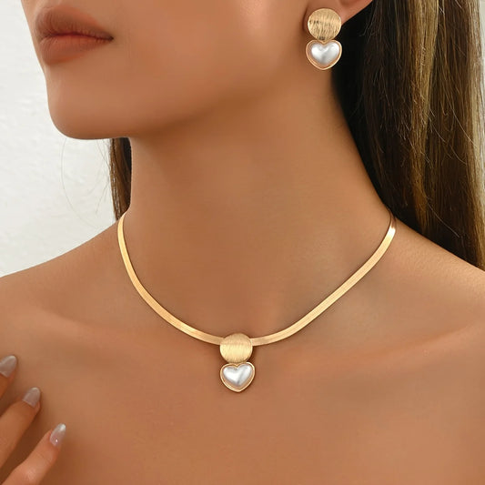 YIKOOLIN Ensemble Bijoux Femme – Doré Chic 3 Pièces, Collier & Boucles Cœur Géométrique