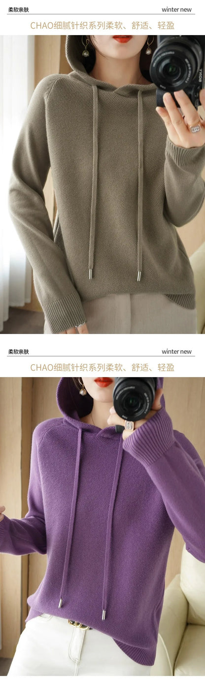 Pull à capuche femme automne-hiver, manches longues, tricot chaud style coréen .