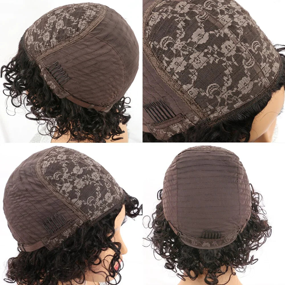 Perruque Femme 100% Cheveux Humains Indiens – Bouclés à l’Eau, Lace Front HD Transparente, Style Pixie Court, Couleur Naturelle Haute Qualité