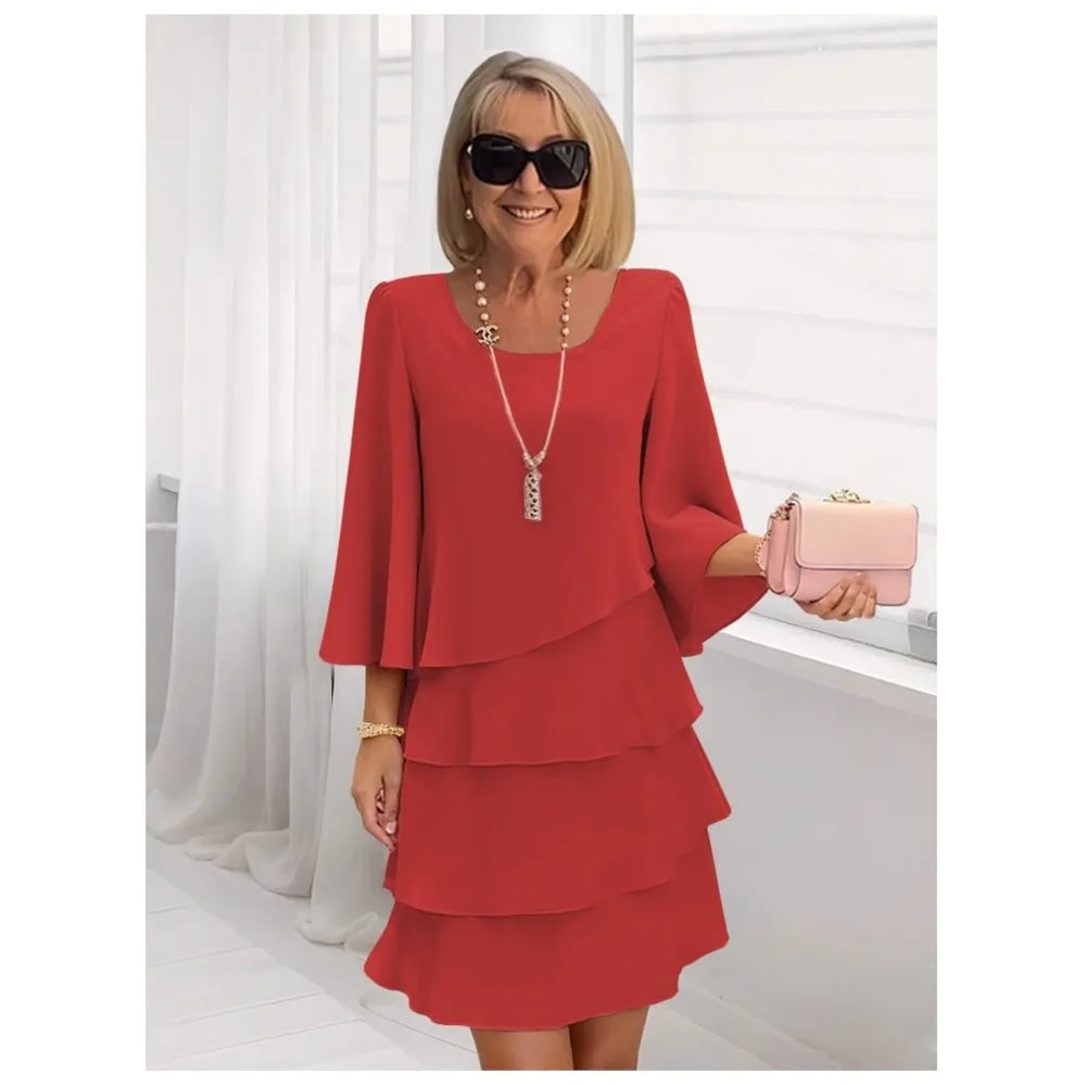 YIKOOLIN Robe Femme Chic – Mi-Longue en Mousseline, Style Irrégulier, Col Rond Printemps-Été