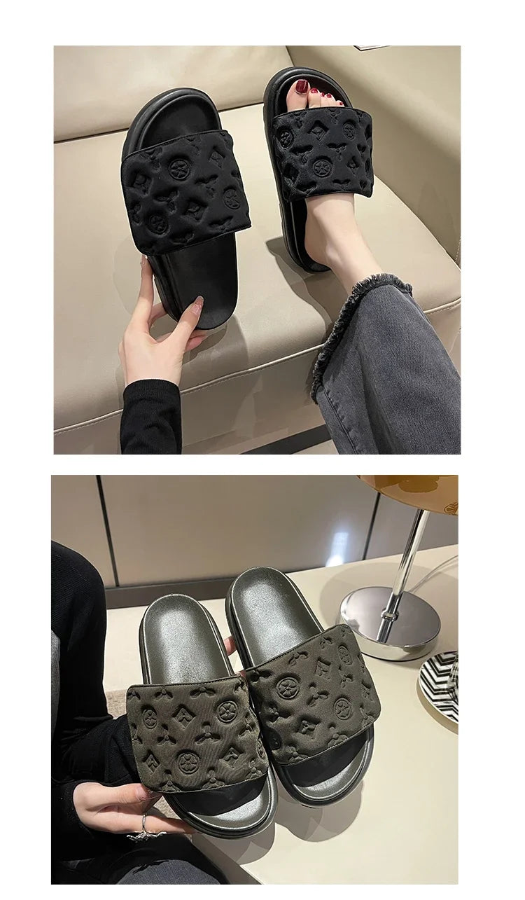 Pantoufles été femme à semelle épaisse, sandales de plage tendance,