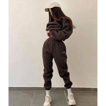 Ensemble Femme 2 Pièces – Sweat à Capuche & Pantalon de Survêtement Couleur Unie Décontracté