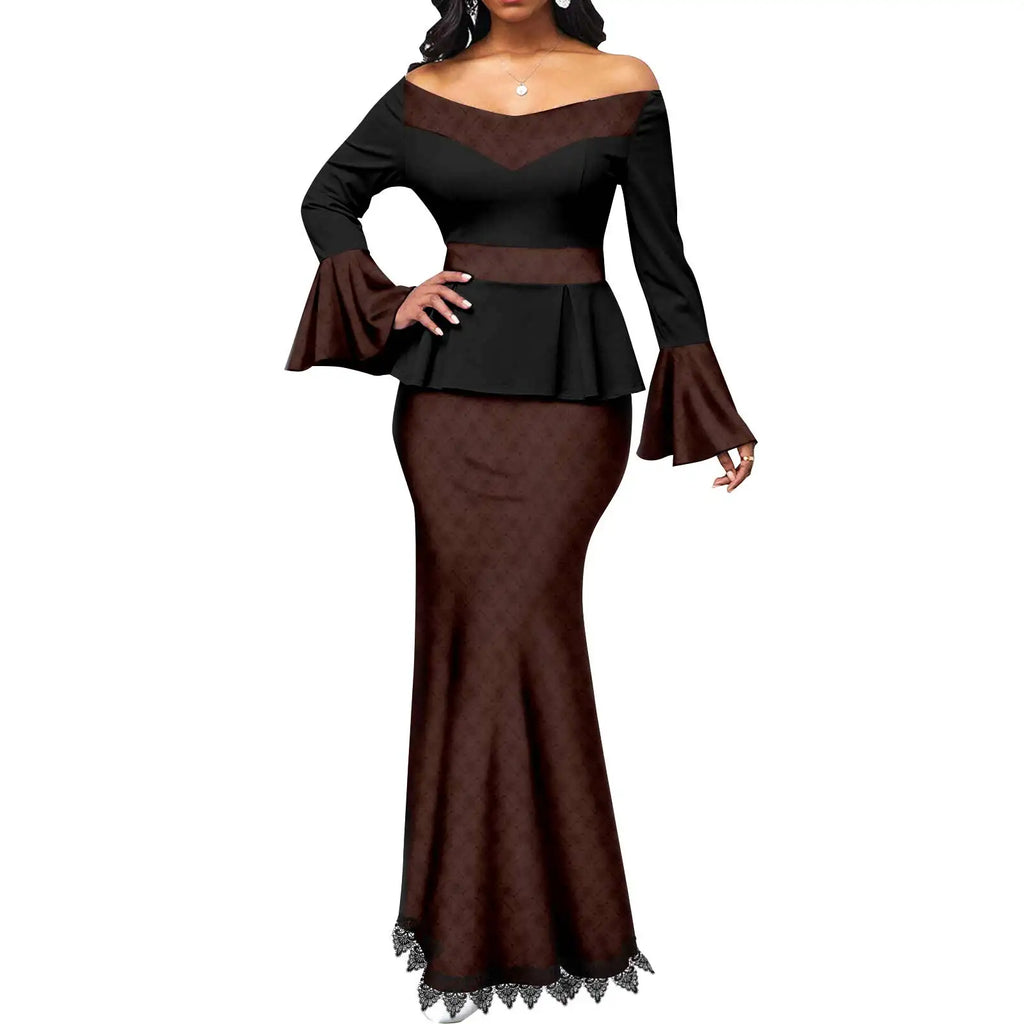 Vêtements couple africain – Robe femme maxi et jupe sirène, haut homme assorti, tenue mariage ET fête , 3 pièces