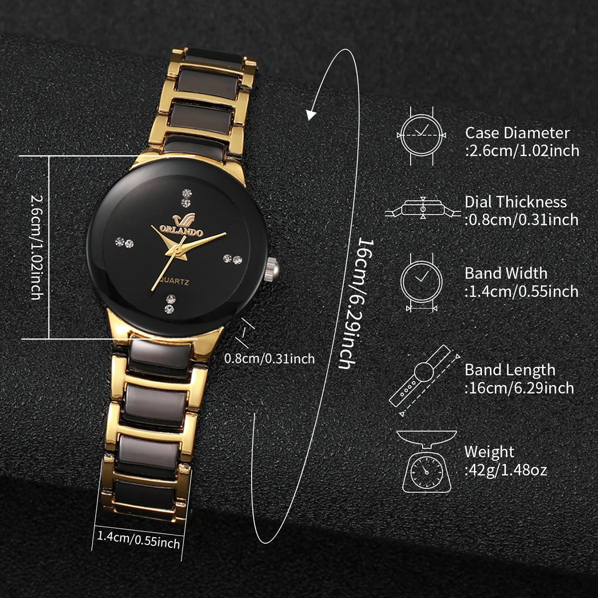 Montres à quartz acier inoxydable couple homme/femme, lot de 2, style business .