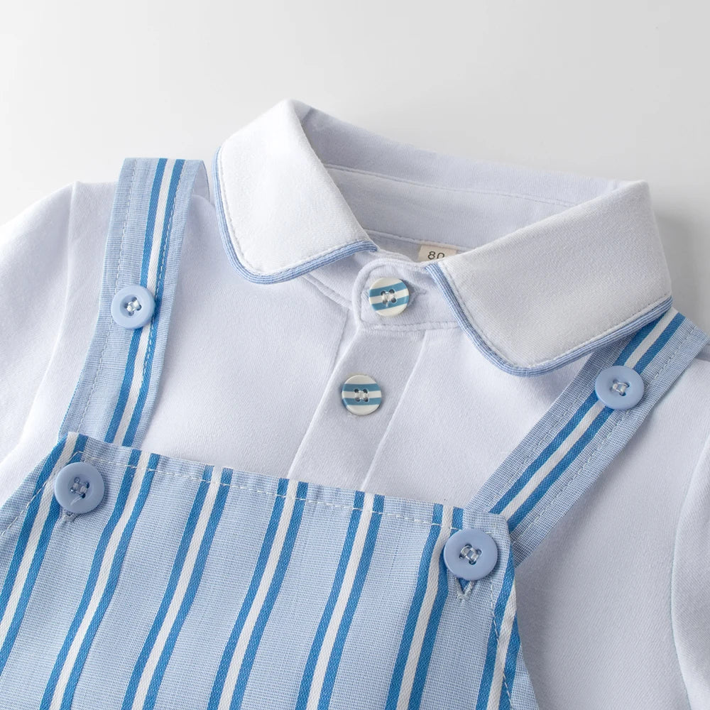 Vêtements bébé été – Ensemble 3 pièces rayé, coton doux, salopette, tenue mignonne, garçon et fille