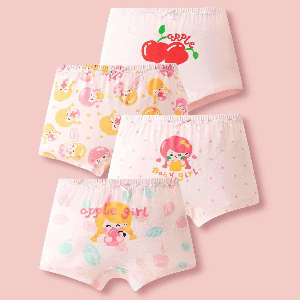 Lot 4 pièces culottes coton fille – Motifs dessin animé doux et confortables