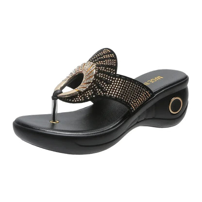 Chaussures d’été rétro pour dames – Plateau compensé et strass