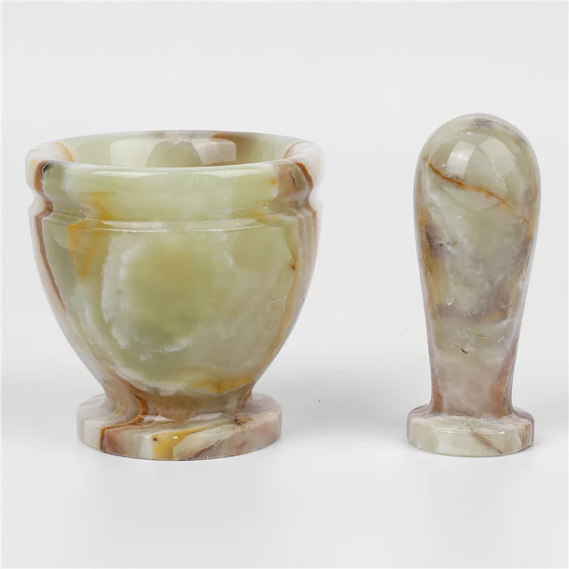 Ensemble mortier pilon marbre vert artisanal, broyeur d'épices et noix, bol cuisine diamètre 3 pouces