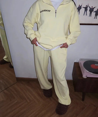 Ensemble Femme Automne-Hiver – Sweat à Capuche Zippé & Pantalon Épais, Style Décontracté Tendance