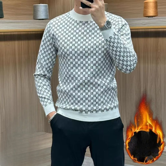 T-shirt Homme Épais à Manches Longues – Pull Chaud décontracté, Col Rond, Mode Coréenne Smiley, Automne Hiver, Nouveauté Tendance